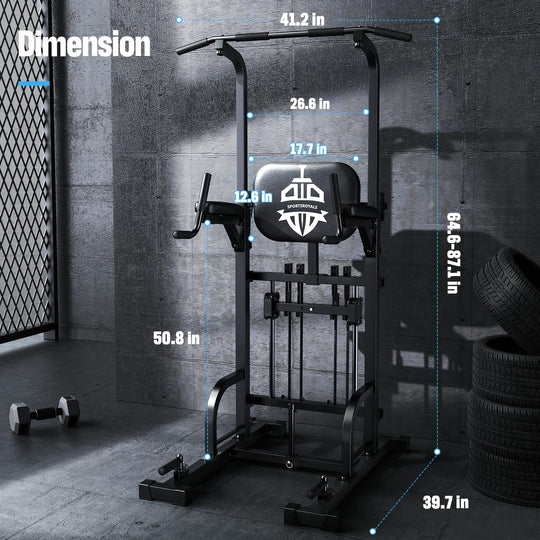 Strength training at home with the Sportsroyals Power Tower and its pull up bar for gym-like experience.