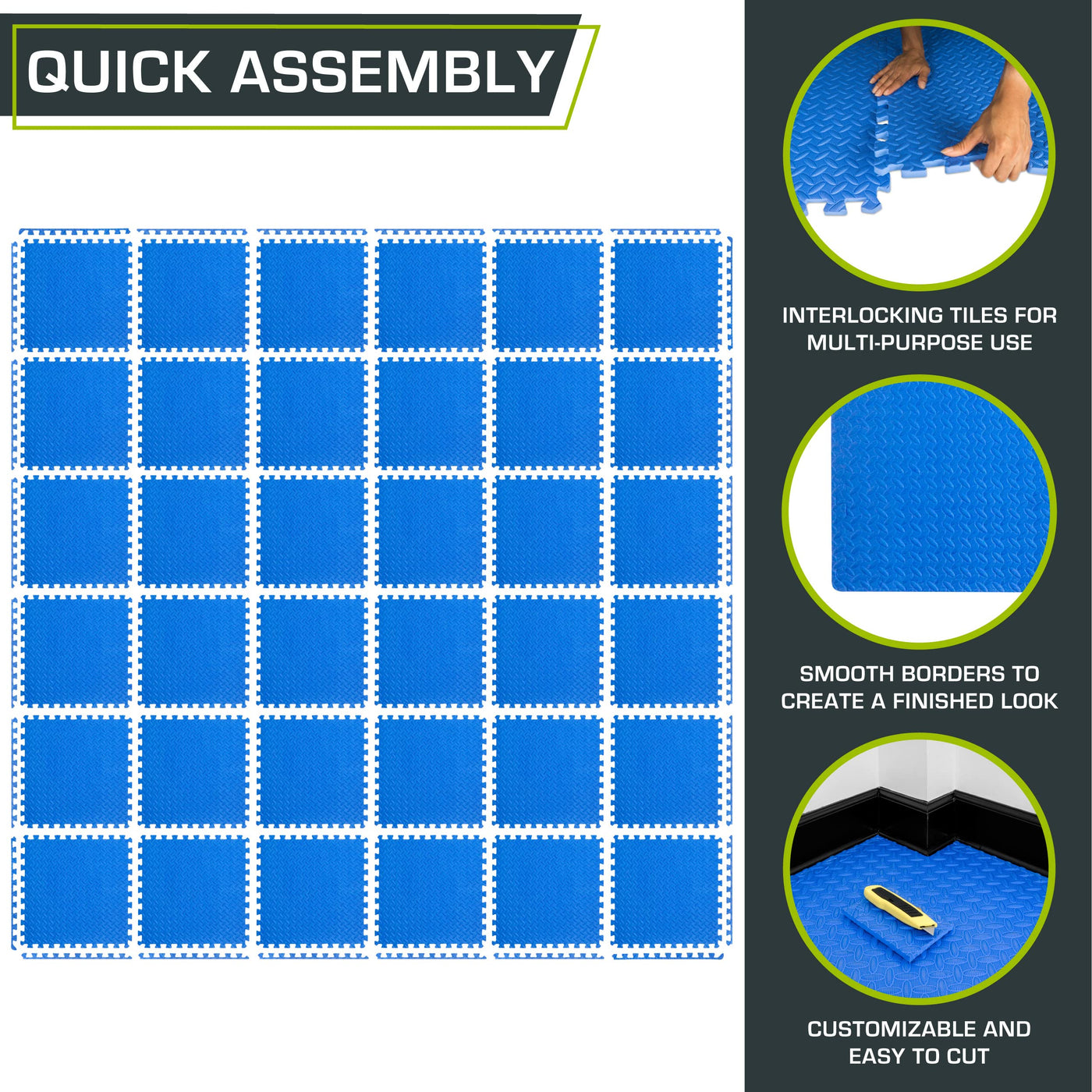 ProsourceFit Puzzle Exercise Mat ½ in, EVA Interlocking Foam Floor Tiles for Home Gym, Mat for Home Workout Equipment, Floor Padding for Kids, Black, 24 in x 24 in x ½ in, 24 Sq Ft - 6 Tiles - Dreamchaser Headquarters