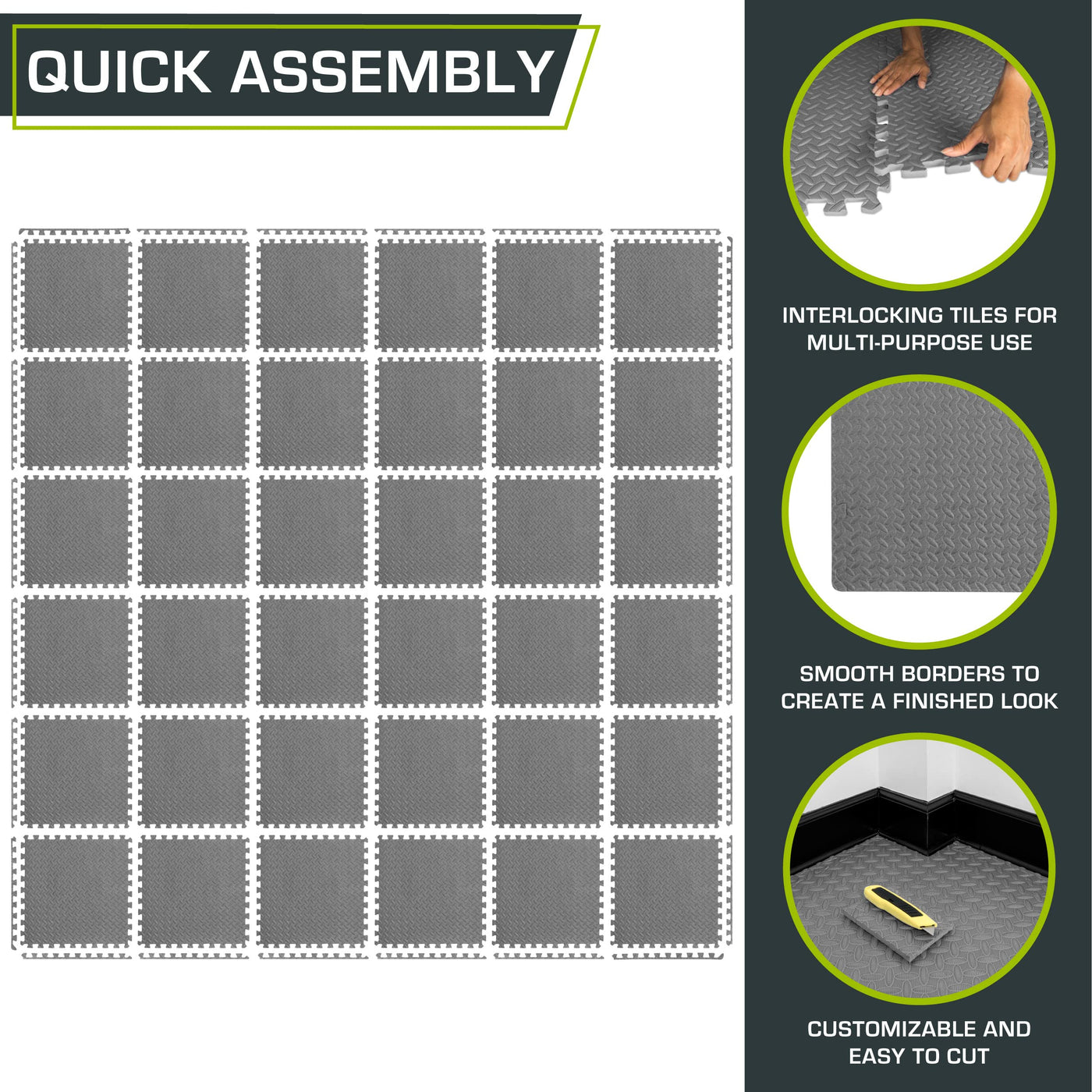 ProsourceFit Puzzle Exercise Mat ½ in, EVA Interlocking Foam Floor Tiles for Home Gym, Mat for Home Workout Equipment, Floor Padding for Kids, Black, 24 in x 24 in x ½ in, 24 Sq Ft - 6 Tiles - Dreamchaser Headquarters