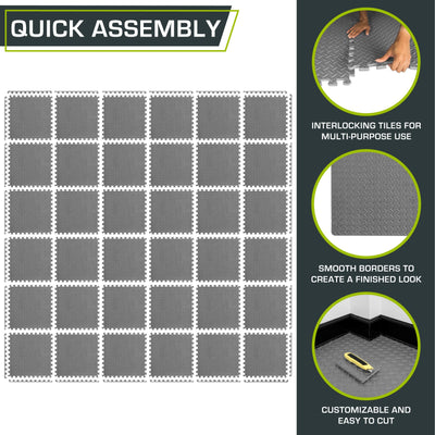 ProsourceFit Puzzle Exercise Mat ½ in, EVA Interlocking Foam Floor Tiles for Home Gym, Mat for Home Workout Equipment, Floor Padding for Kids, Black, 24 in x 24 in x ½ in, 24 Sq Ft - 6 Tiles - Dreamchaser Headquarters