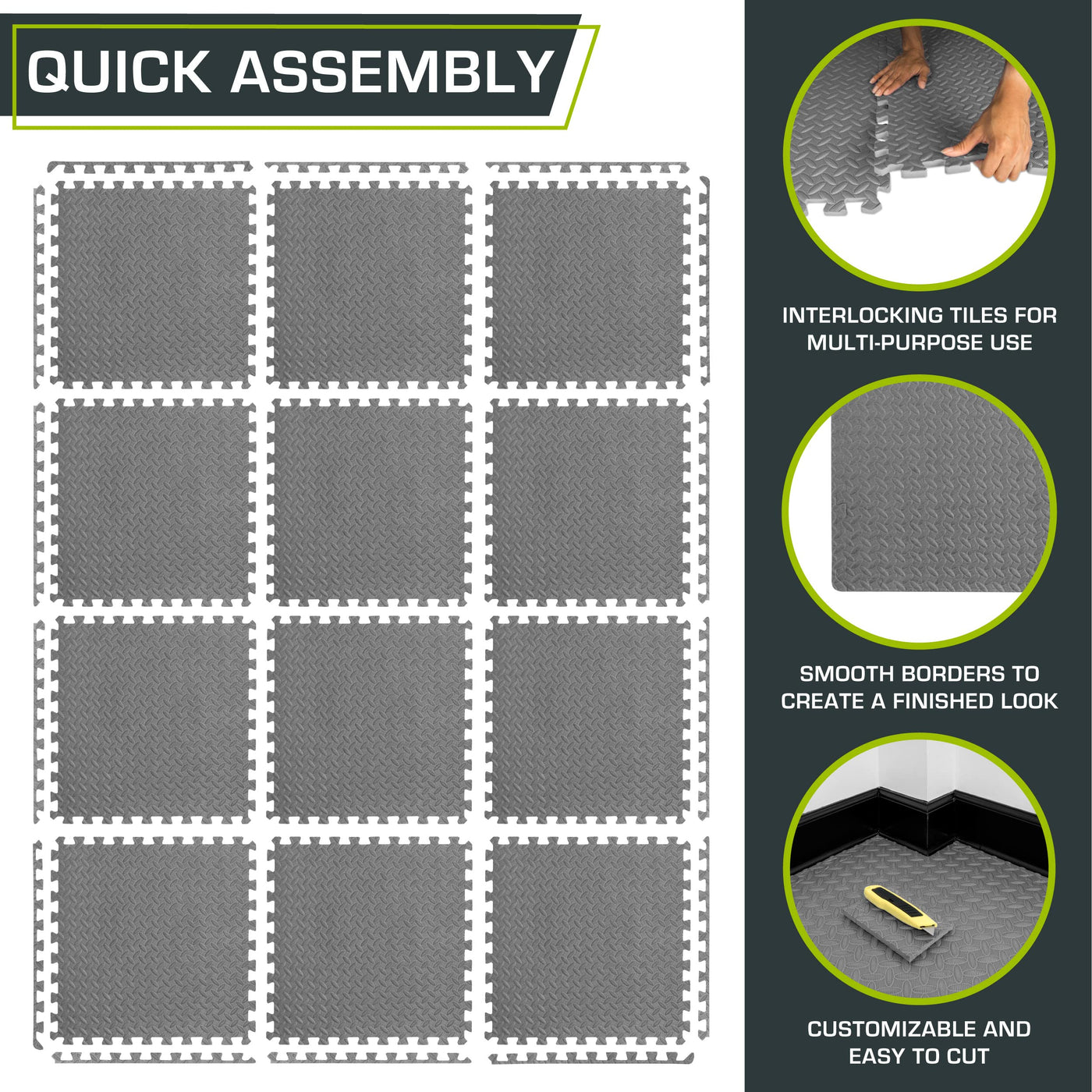 ProsourceFit Puzzle Exercise Mat ½ in, EVA Interlocking Foam Floor Tiles for Home Gym, Mat for Home Workout Equipment, Floor Padding for Kids, Black, 24 in x 24 in x ½ in, 24 Sq Ft - 6 Tiles - Dreamchaser Headquarters