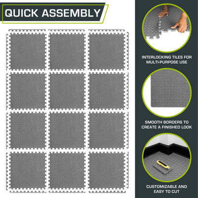 ProsourceFit Puzzle Exercise Mat ½ in, EVA Interlocking Foam Floor Tiles for Home Gym, Mat for Home Workout Equipment, Floor Padding for Kids, Black, 24 in x 24 in x ½ in, 24 Sq Ft - 6 Tiles - Dreamchaser Headquarters