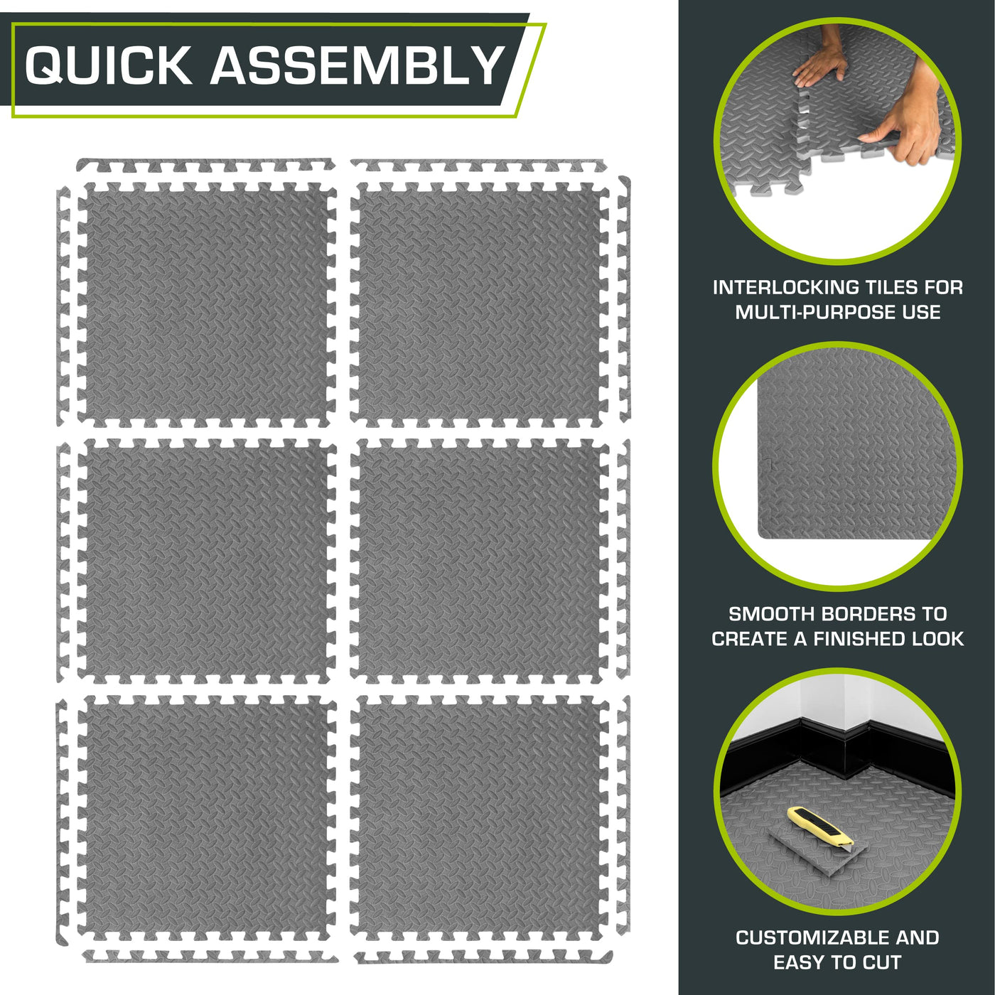 ProsourceFit Puzzle Exercise Mat ½ in, EVA Interlocking Foam Floor Tiles for Home Gym, Mat for Home Workout Equipment, Floor Padding for Kids, Black, 24 in x 24 in x ½ in, 24 Sq Ft - 6 Tiles - Dreamchaser Headquarters
