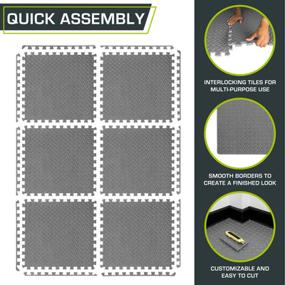ProsourceFit Puzzle Exercise Mat ½ in, EVA Interlocking Foam Floor Tiles for Home Gym, Mat for Home Workout Equipment, Floor Padding for Kids, Black, 24 in x 24 in x ½ in, 24 Sq Ft - 6 Tiles - Dreamchaser Headquarters