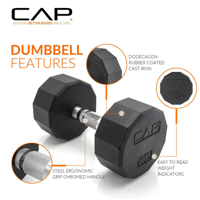 CAP Barbell 150 LB Hex Dumbbells with Rack - Space-Saving Design, Durable Rubber Coating, Versatile for Home Gym - Dreamchaser Headquarters