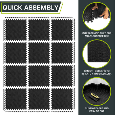 ProsourceFit Puzzle Exercise Mat ½ in, EVA Interlocking Foam Floor Tiles for Home Gym, Mat for Home Workout Equipment, Floor Padding for Kids, Black, 24 in x 24 in x ½ in, 24 Sq Ft - 6 Tiles - Dreamchaser Headquarters