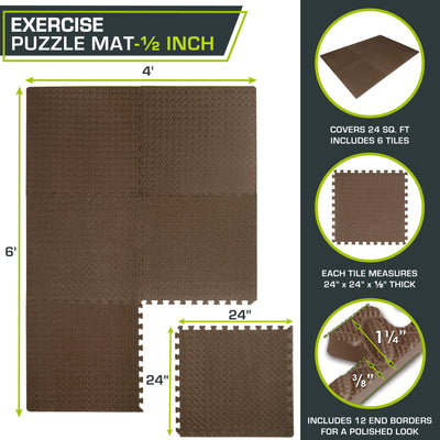ProsourceFit Puzzle Exercise Mat ½ in, EVA Interlocking Foam Floor Tiles for Home Gym, Mat for Home Workout Equipment, Floor Padding for Kids, Black, 24 in x 24 in x ½ in, 24 Sq Ft - 6 Tiles - Dreamchaser Headquarters
