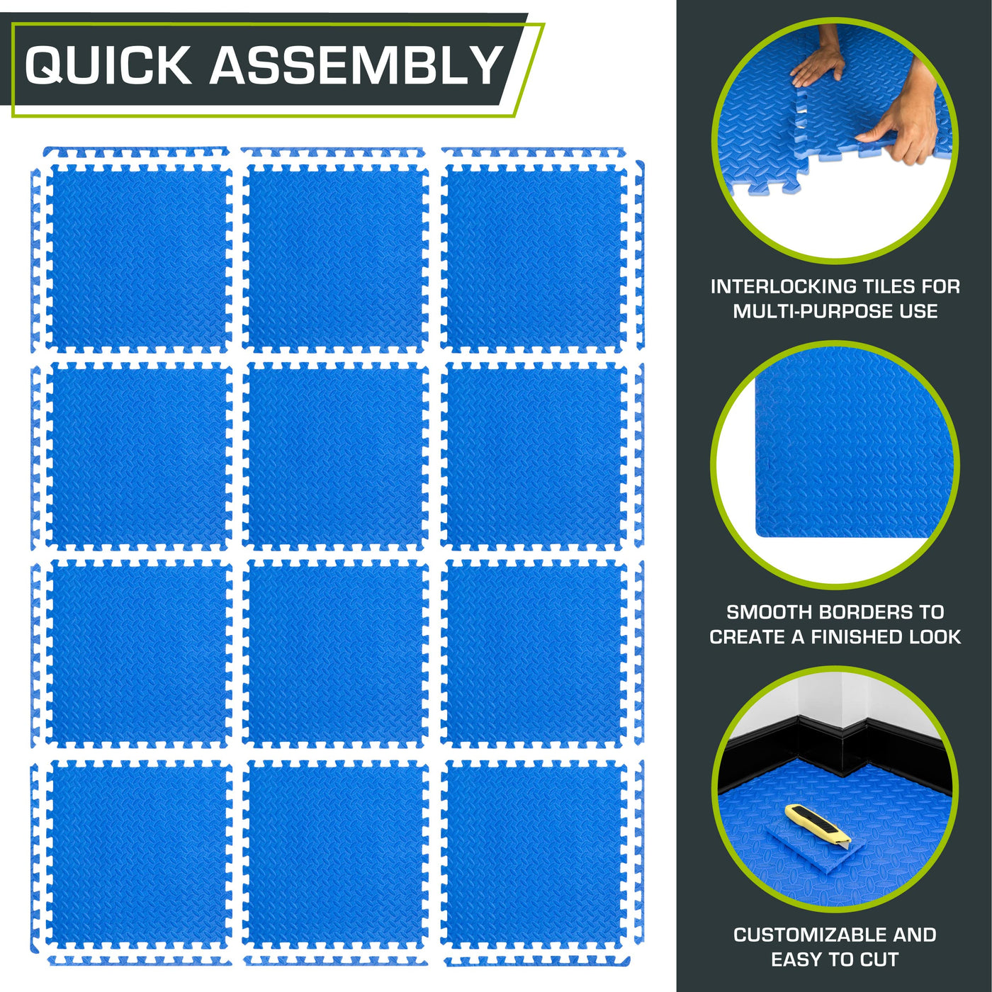 ProsourceFit Puzzle Exercise Mat ½ in, EVA Interlocking Foam Floor Tiles for Home Gym, Mat for Home Workout Equipment, Floor Padding for Kids, Black, 24 in x 24 in x ½ in, 24 Sq Ft - 6 Tiles - Dreamchaser Headquarters