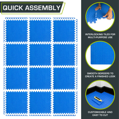ProsourceFit Puzzle Exercise Mat ½ in, EVA Interlocking Foam Floor Tiles for Home Gym, Mat for Home Workout Equipment, Floor Padding for Kids, Black, 24 in x 24 in x ½ in, 24 Sq Ft - 6 Tiles - Dreamchaser Headquarters