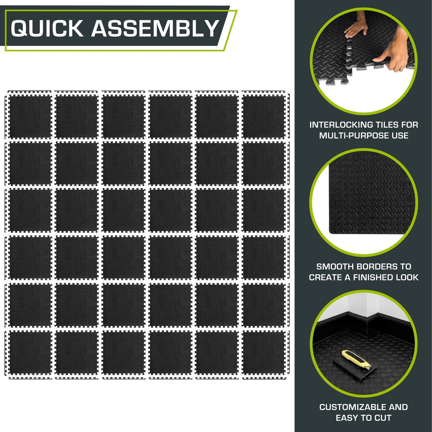 ProsourceFit Puzzle Exercise Mat ½ in, EVA Interlocking Foam Floor Tiles for Home Gym, Mat for Home Workout Equipment, Floor Padding for Kids, Black, 24 in x 24 in x ½ in, 24 Sq Ft - 6 Tiles - Dreamchaser Headquarters