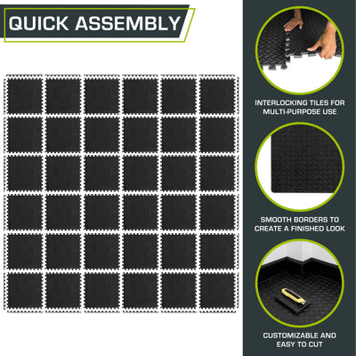 ProsourceFit Puzzle Exercise Mat ½ in, EVA Interlocking Foam Floor Tiles for Home Gym, Mat for Home Workout Equipment, Floor Padding for Kids, Black, 24 in x 24 in x ½ in, 24 Sq Ft - 6 Tiles - Dreamchaser Headquarters