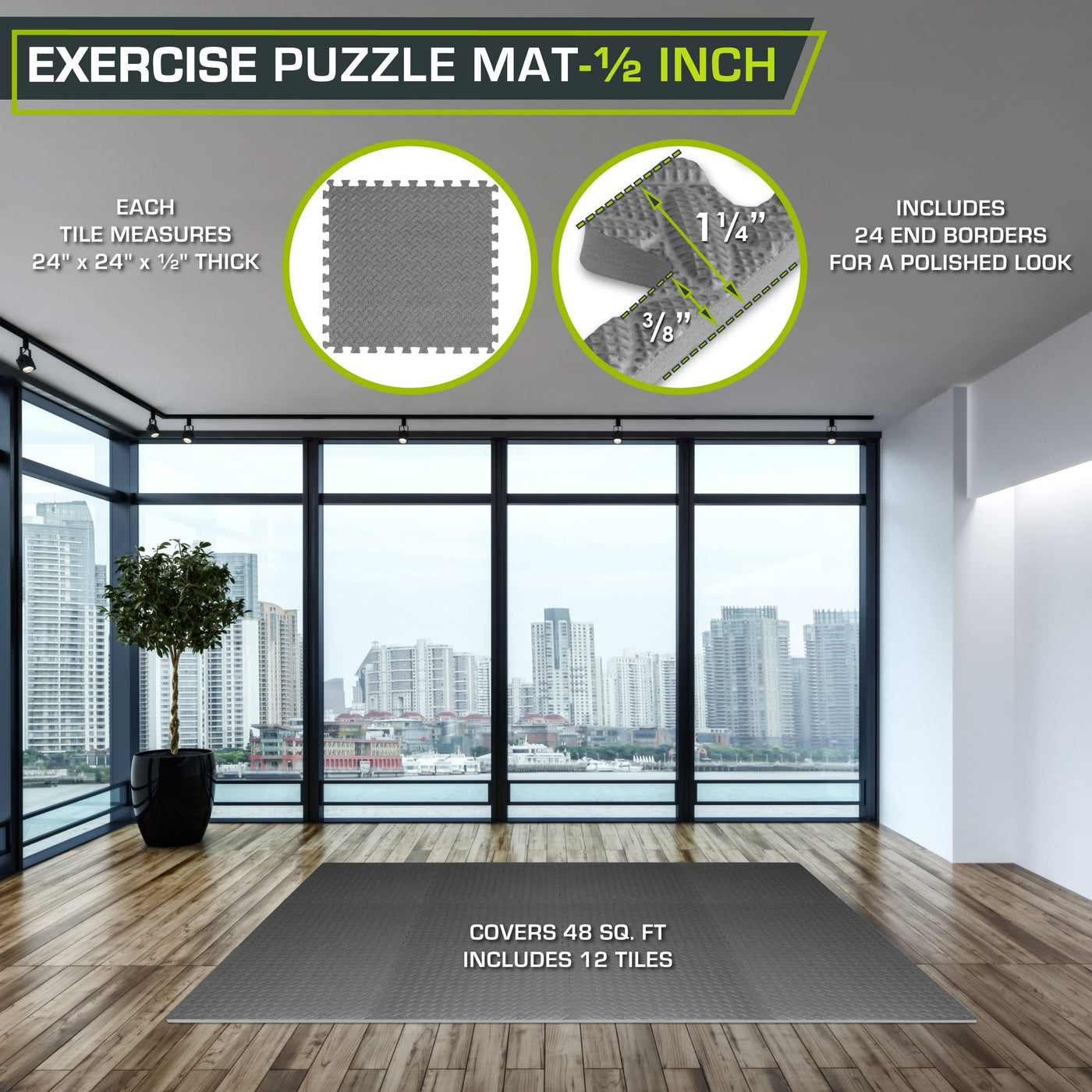 ProsourceFit Puzzle Exercise Mat ½ in, EVA Interlocking Foam Floor Tiles for Home Gym, Mat for Home Workout Equipment, Floor Padding for Kids, Black, 24 in x 24 in x ½ in, 24 Sq Ft - 6 Tiles - Dreamchaser Headquarters
