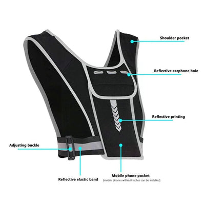 Water Bottle Outdoor Reflective Running Vest Bag displayed in black, demonstrating its practical use as an outdoor hydration backpack.