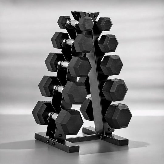 150-lb Hex Dumbbell Set with Vertical Rack for Strength Training &amp; Muscle Building | DreamchaserHQ