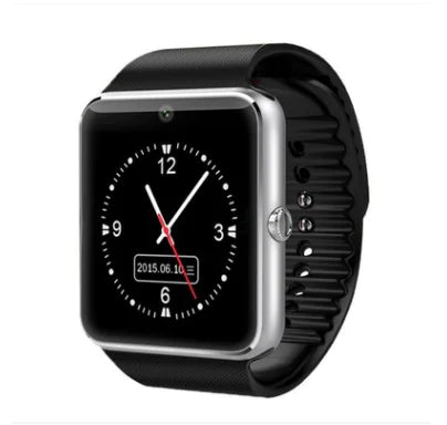 GT08 Smart Touch Screen Bluetooth Fitness Watch with 2.5D arc capacitive display, showcasing its sleek design and advanced features.