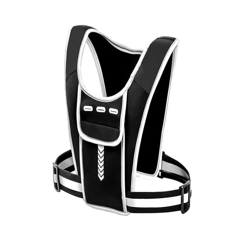 Black Water Bottle Outdoor Reflective Running Vest Bag highlighting its comfort and side storage for hydration during outdoor activities.
