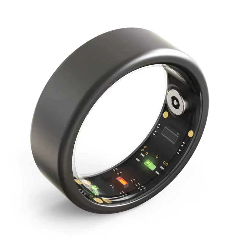 Smart Ring displayed with health data metrics, highlighting its role as a fitness tracking ring.