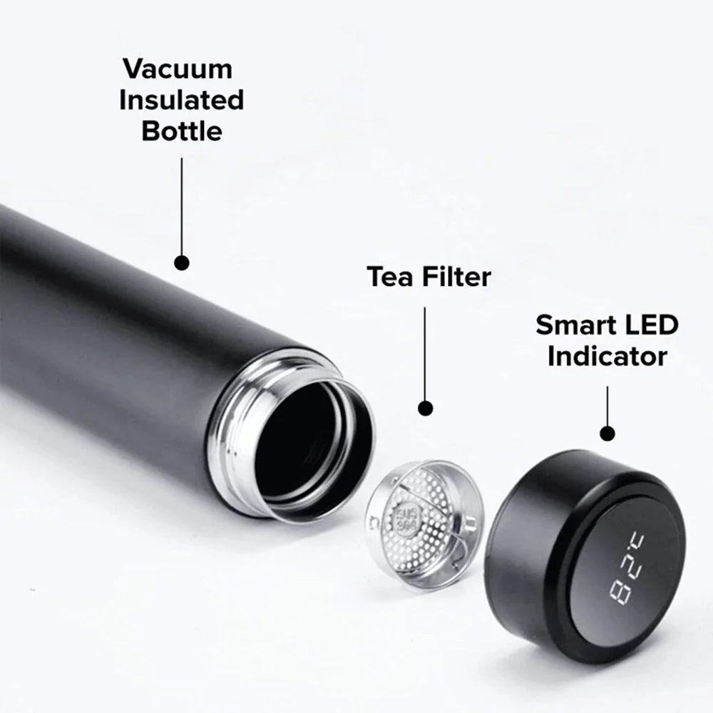A stylish setting featuring the LED Temperature Display Thermos Bottle among outdoor gear.
